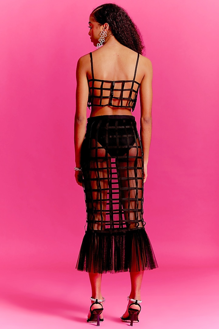 Black Net Pencil Skirt Set by Mini Sondhi at Pernia's Pop Up Shop