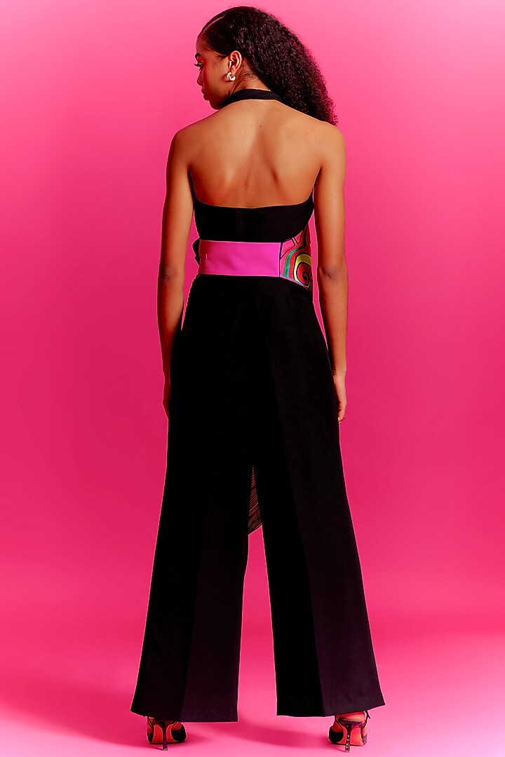 Black Crepe & Crinkled Georgette Embroidered Jacket Set by Mini Sondhi at Pernia's Pop Up Shop