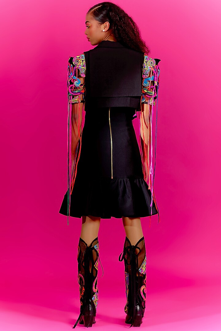 Black Crepe Jacket Party Wear Dress by Mini Sondhi at Pernia's Pop Up Shop