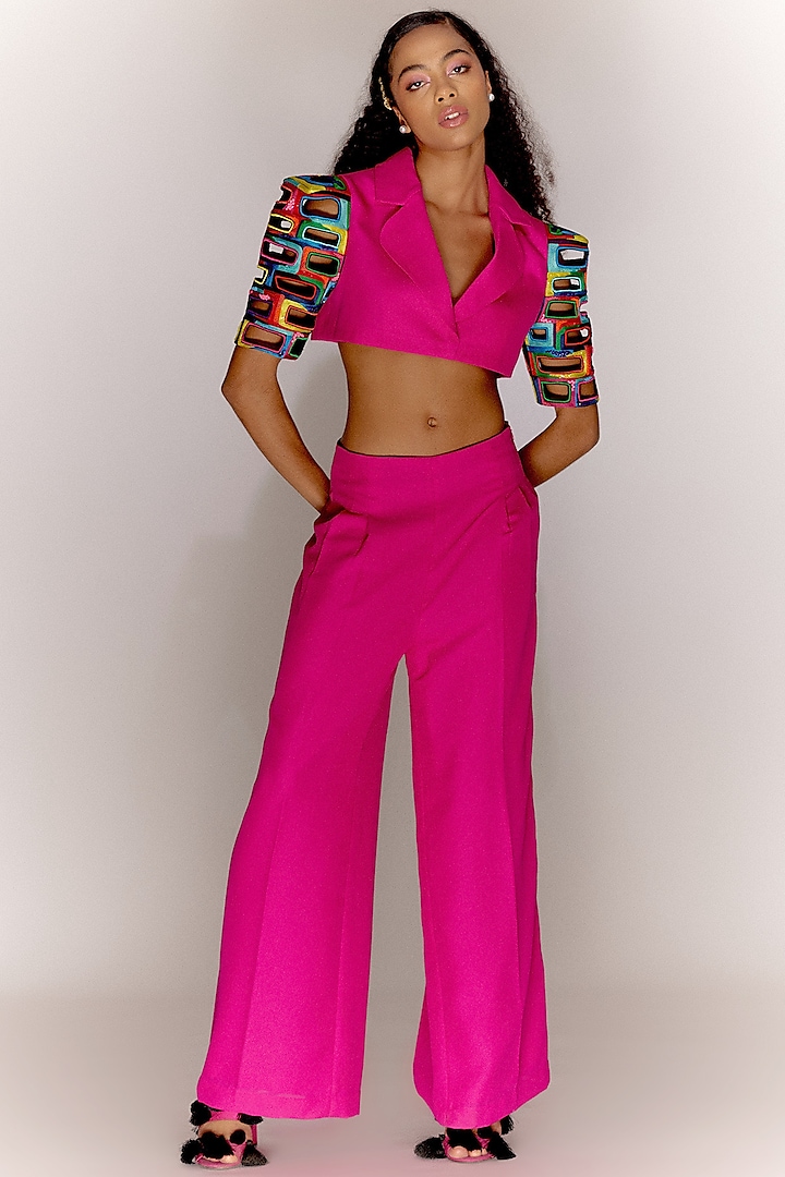 Pink Double Georgette Jacket Set by Mini Sondhi