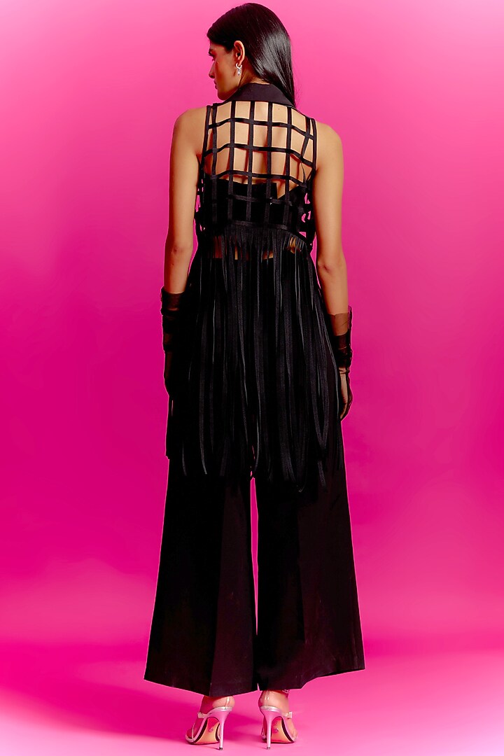 Black Crepe Embroidered Jacket Set by Mini Sondhi at Pernia's Pop Up Shop