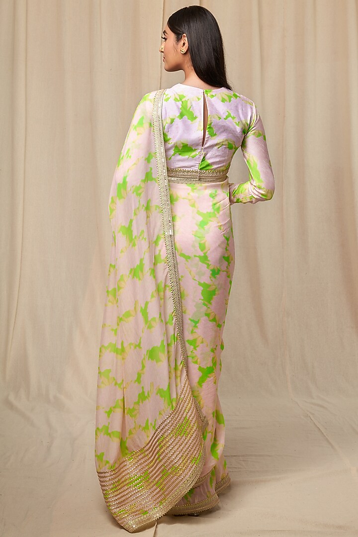 Mint Viscose Organza Printed & Embroidered Wedding Saree Set by Masaba at Pernia's Pop Up Shop