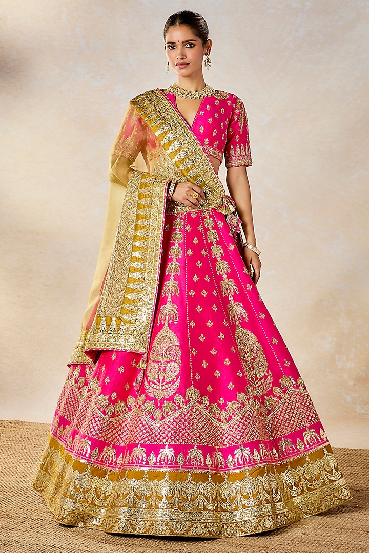 Rani Pink Raw Silk Cutdana Embroidered Bridal Lehenga Set by Masaba at Pernia's Pop Up Shop