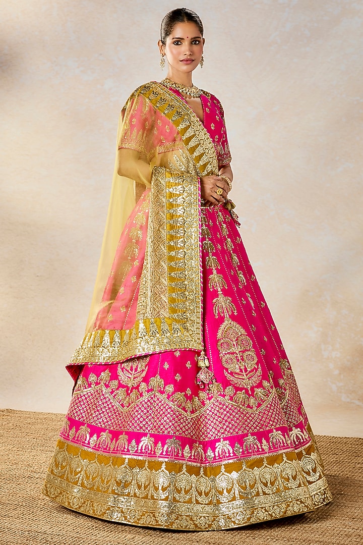 Rani Pink Raw Silk Cutdana Embroidered Bridal Lehenga Set by Masaba at Pernia's Pop Up Shop