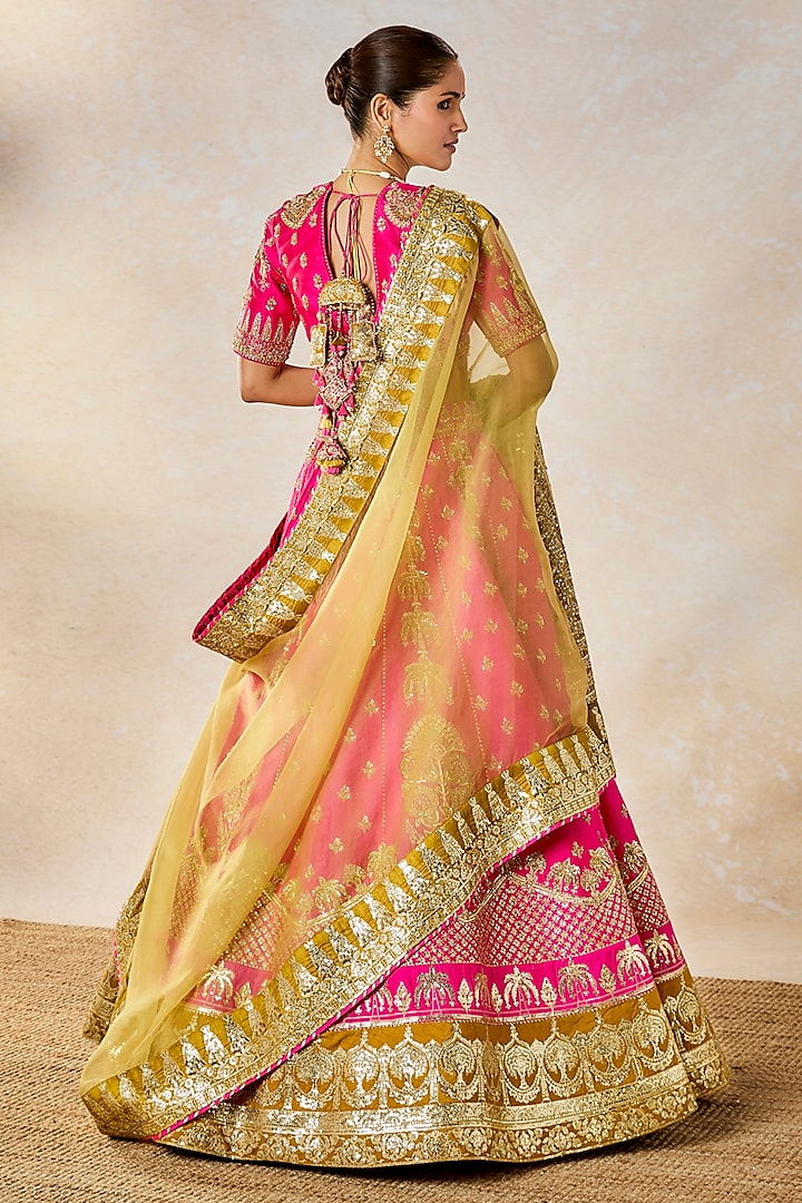 Rani Pink Raw Silk Cutdana Embroidered Bridal Lehenga Set by Masaba at Pernia's Pop Up Shop