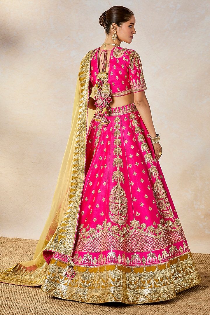 Rani Pink Raw Silk Cutdana Embroidered Bridal Lehenga Set by Masaba at Pernia's Pop Up Shop