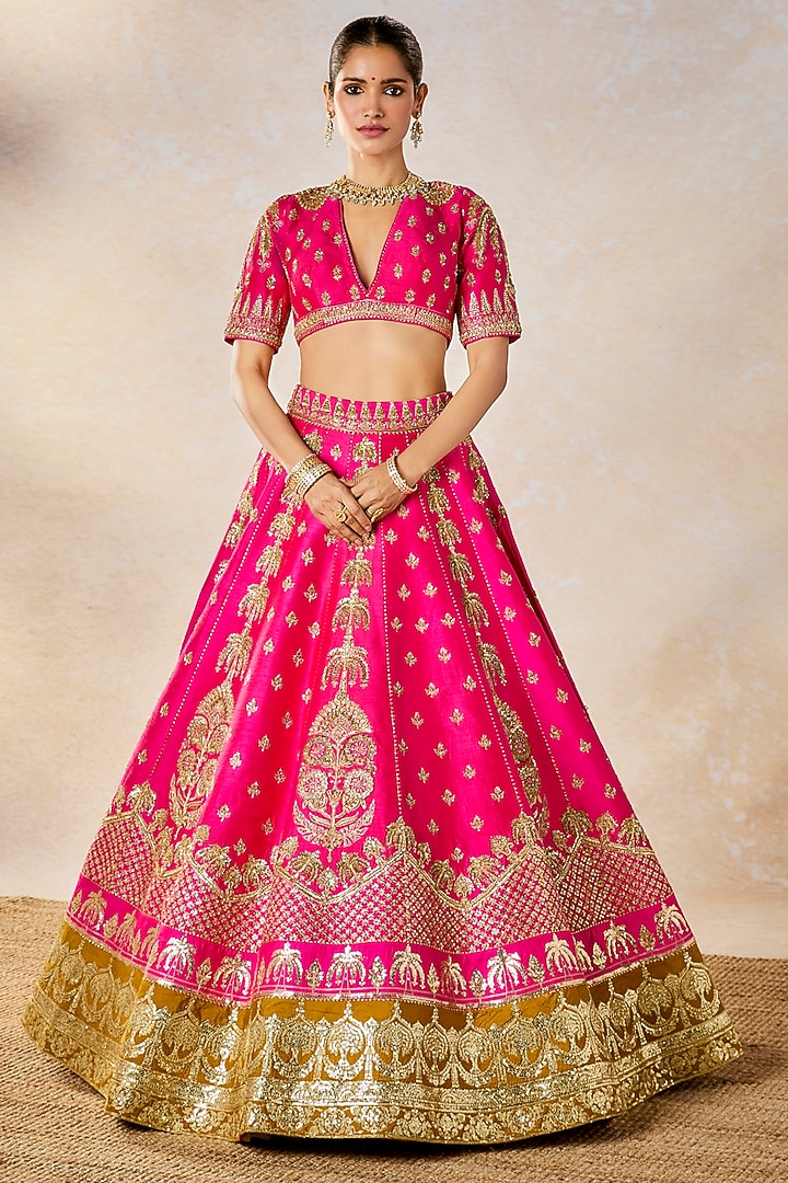 Rani Pink Raw Silk Cutdana Embroidered Bridal Lehenga Set by Masaba at Pernia's Pop Up Shop