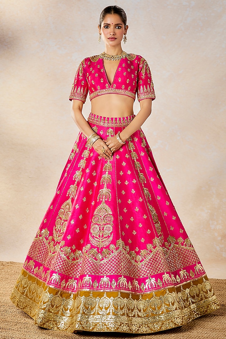 Rani Pink Raw Silk Cutdana Embroidered Bridal Lehenga Set by Masaba at Pernia's Pop Up Shop