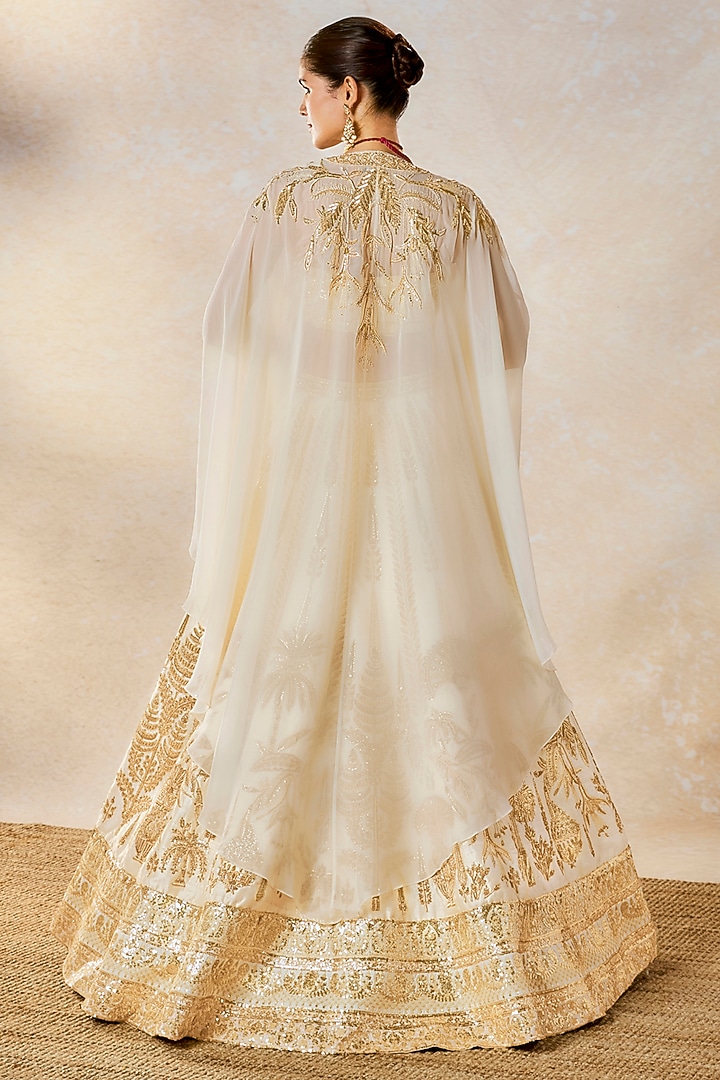 Ivory Raw Silk Zardosi & Moti Work Jacket Bridal Lehenga Set by Masaba at Pernia's Pop Up Shop