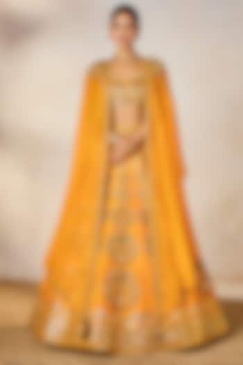 Mango Yellow Raw Silk Zardosi Embellished Jacket Bridal Lehenga Set by Masaba at Pernia's Pop Up Shop