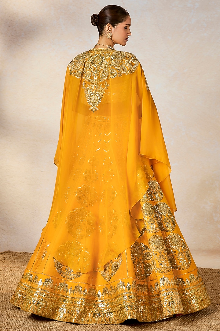 Mango Yellow Raw Silk Zardosi Embellished Jacket Bridal Lehenga Set by Masaba at Pernia's Pop Up Shop
