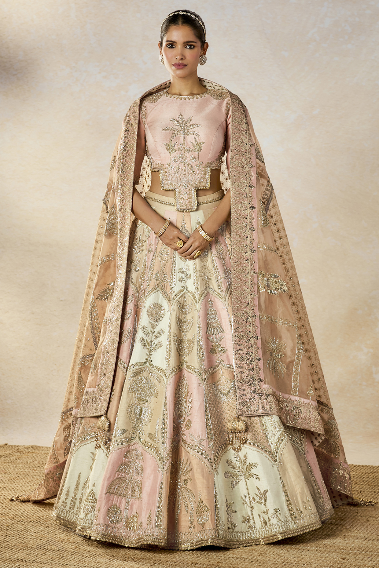 Multi-Colored Raw Silk Patchwork Bridal Lehenga Set by Masaba at Pernia's Pop Up Shop