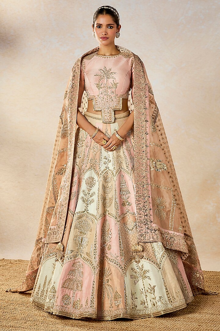 Multi-Colored Raw Silk Patchwork Bridal Lehenga Set by Masaba at Pernia's Pop Up Shop
