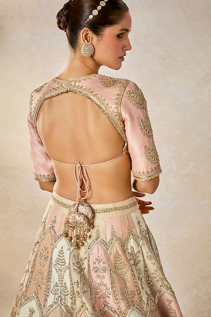 Multi-Colored Raw Silk Patchwork Bridal Lehenga Set by Masaba at Pernia's Pop Up Shop