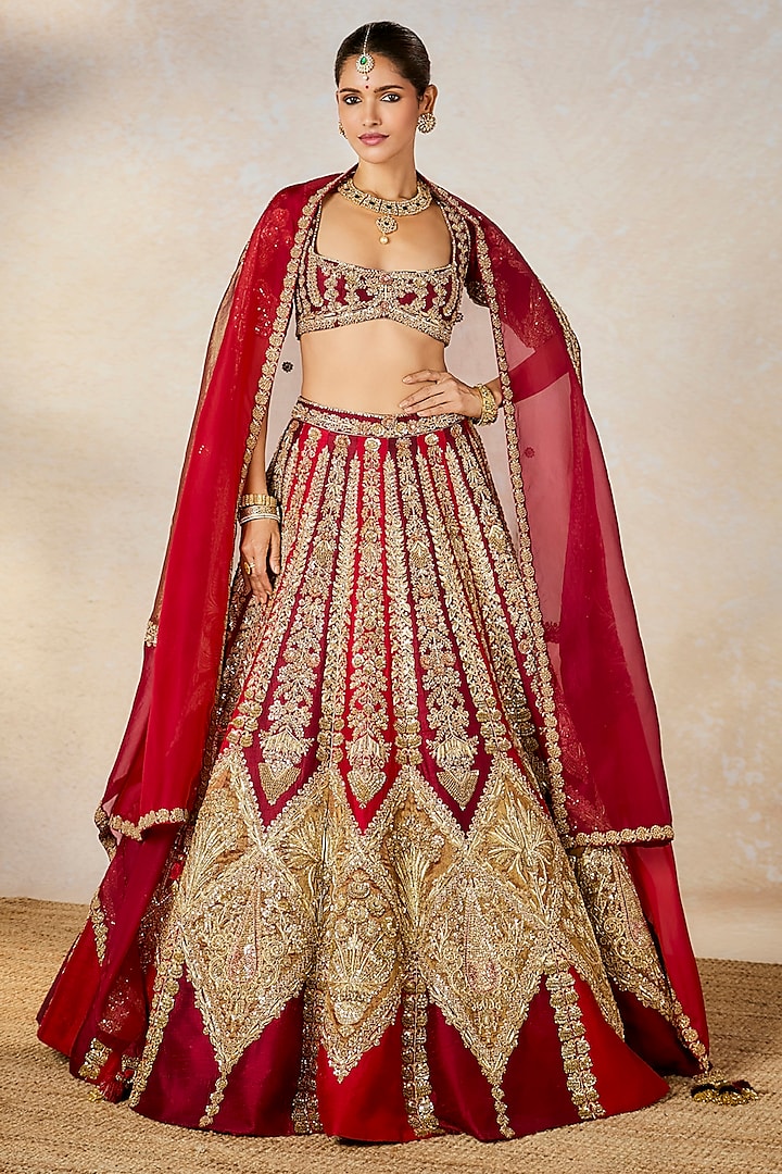 Wine Heavy Raw Silk Embroidered Bridal Lehenga Set by Masaba at Pernia's Pop Up Shop