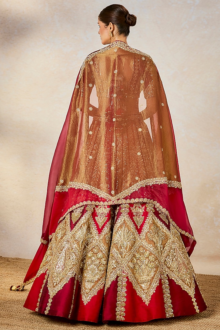 Wine Heavy Raw Silk Embroidered Bridal Lehenga Set by Masaba at Pernia's Pop Up Shop