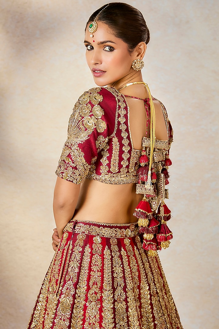 Wine Heavy Raw Silk Embroidered Bridal Lehenga Set by Masaba at Pernia's Pop Up Shop