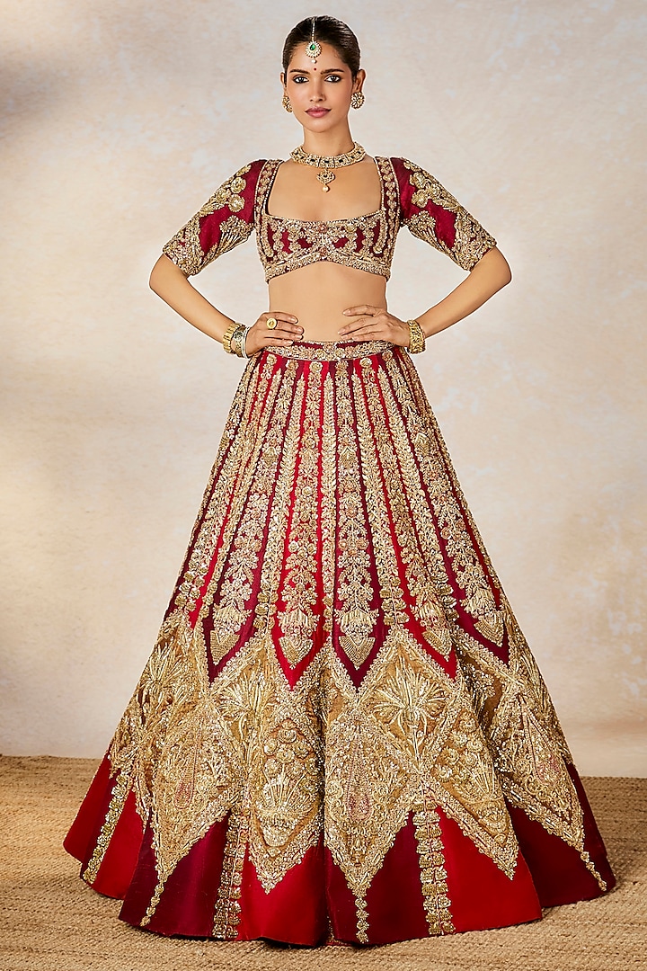 Wine Heavy Raw Silk Embroidered Bridal Lehenga Set by Masaba at Pernia's Pop Up Shop