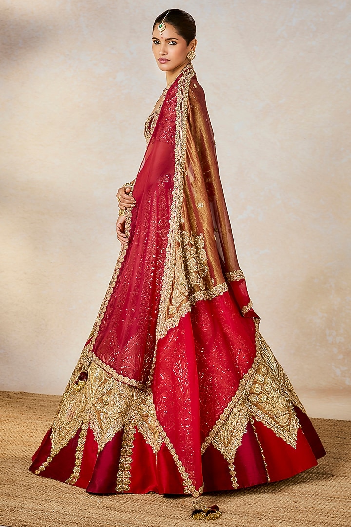 Wine Heavy Raw Silk Embroidered Bridal Lehenga Set by Masaba at Pernia's Pop Up Shop