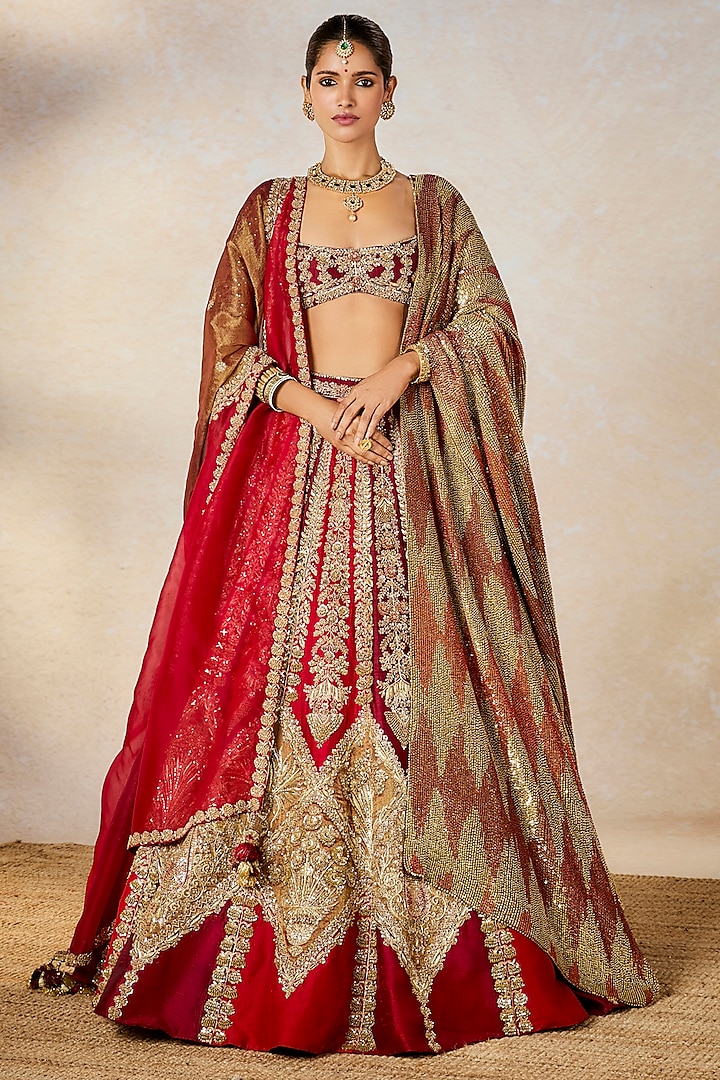 Wine Heavy Raw Silk Embroidered Bridal Lehenga Set by Masaba at Pernia's Pop Up Shop