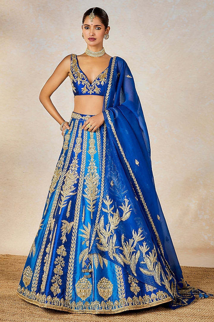 Navy Blue Heavy Raw Silk Zardosi Embroidered Bridal Lehenga Set by Masaba at Pernia's Pop Up Shop