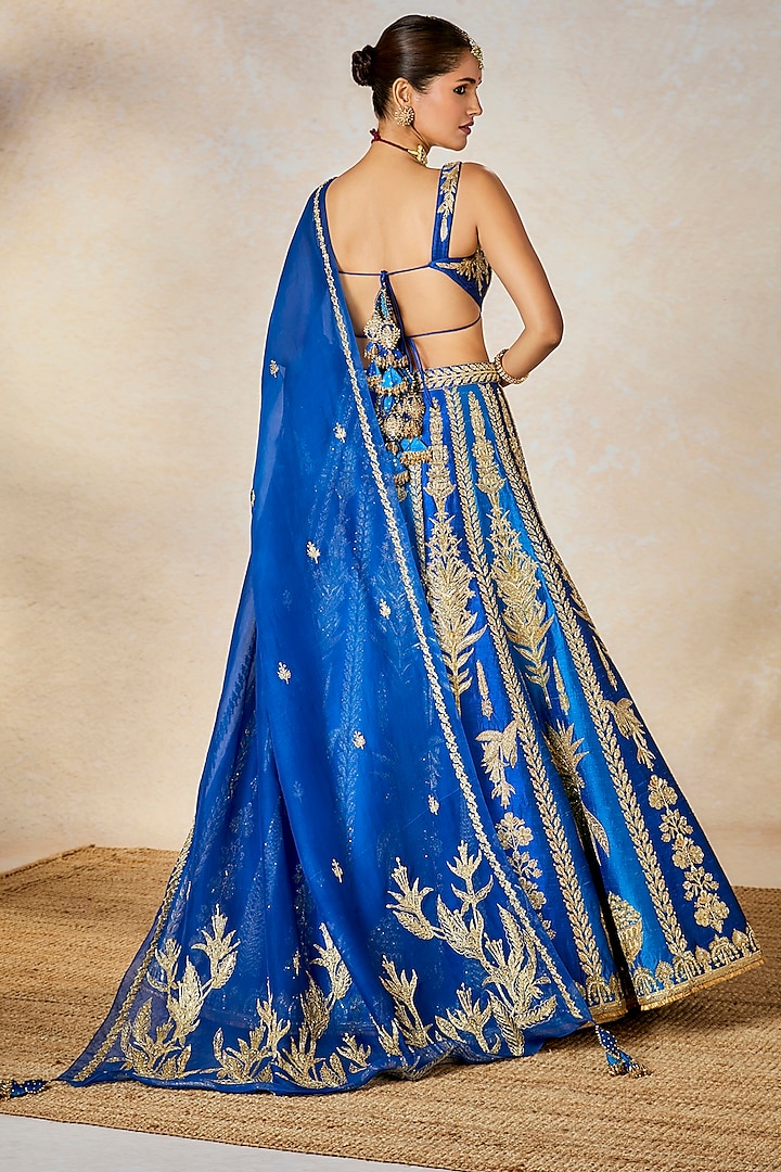 Navy Blue Heavy Raw Silk Zardosi Embroidered Bridal Lehenga Set by Masaba at Pernia's Pop Up Shop