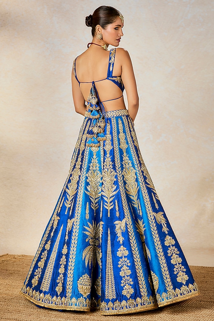 Navy Blue Heavy Raw Silk Zardosi Embroidered Bridal Lehenga Set by Masaba at Pernia's Pop Up Shop