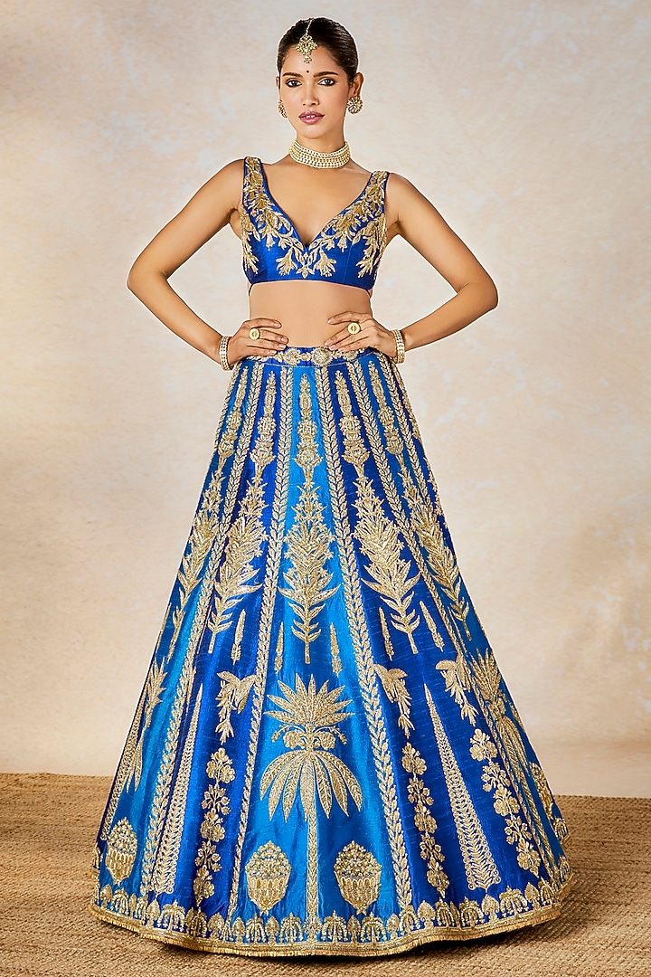 Navy Blue Heavy Raw Silk Zardosi Embroidered Bridal Lehenga Set by Masaba at Pernia's Pop Up Shop