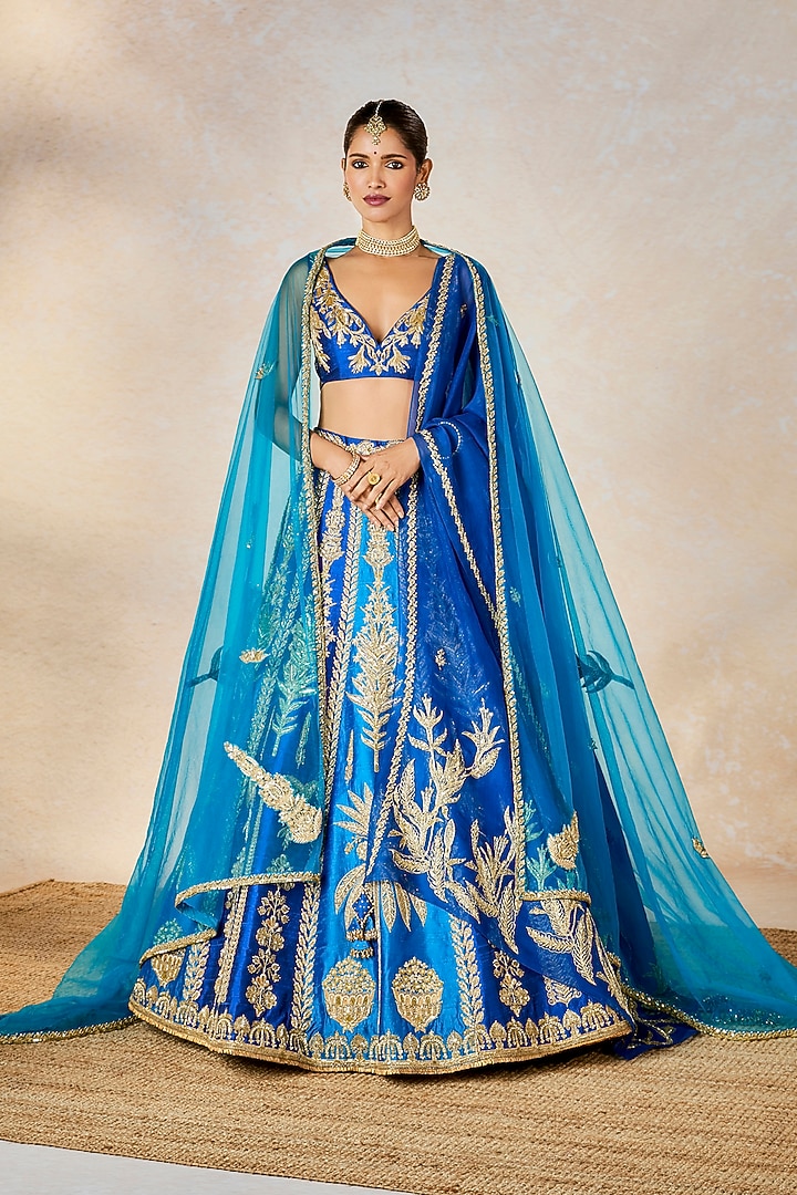 Navy Blue Heavy Raw Silk Zardosi Embroidered Bridal Lehenga Set by Masaba at Pernia's Pop Up Shop