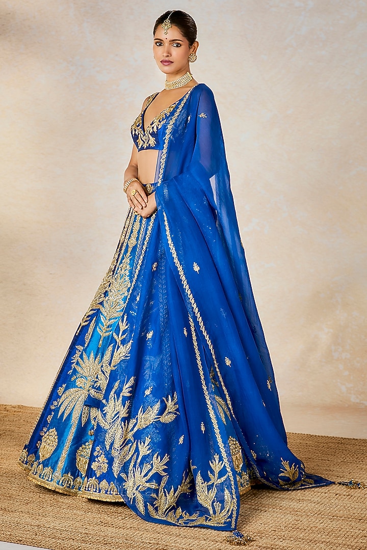 Navy Blue Heavy Raw Silk Zardosi Embroidered Bridal Lehenga Set by Masaba at Pernia's Pop Up Shop