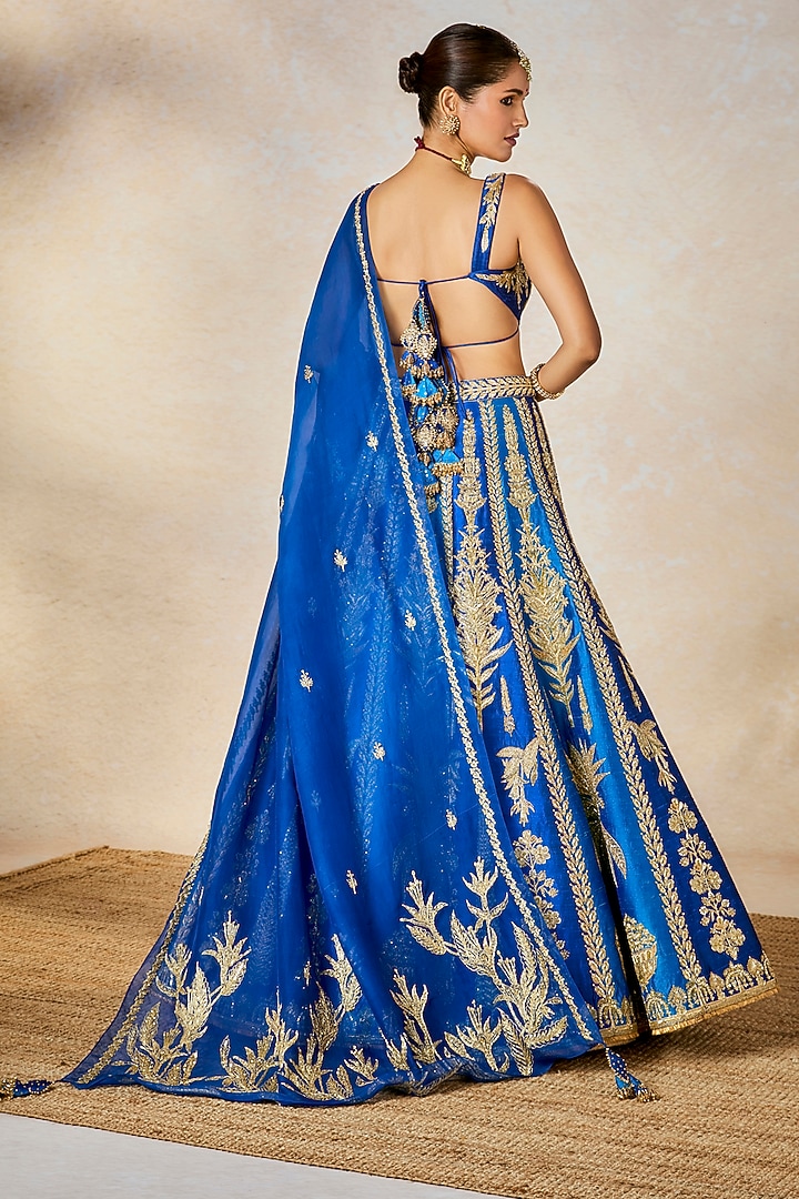 Navy Blue Heavy Raw Silk Zardosi Embroidered Bridal Lehenga Set by Masaba at Pernia's Pop Up Shop