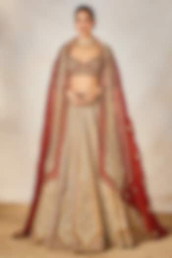 Dark Rust Heavy Raw Silk Zardosi Embroidered Bridal Lehenga Set by Masaba at Pernia's Pop Up Shop