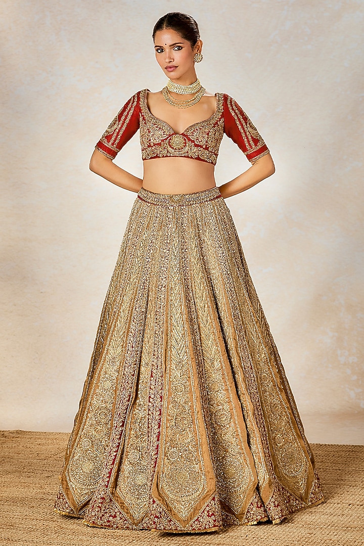 Dark Rust Heavy Raw Silk Zardosi Embroidered Bridal Lehenga Set by Masaba at Pernia's Pop Up Shop