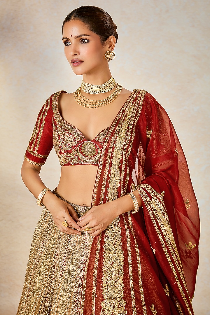 Dark Rust Heavy Raw Silk Zardosi Embroidered Bridal Lehenga Set by Masaba at Pernia's Pop Up Shop