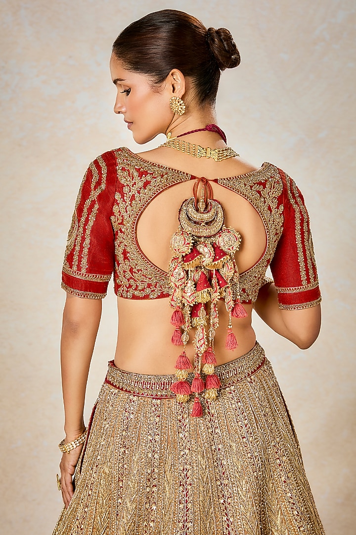 Dark Rust Heavy Raw Silk Zardosi Embroidered Bridal Lehenga Set by Masaba at Pernia's Pop Up Shop