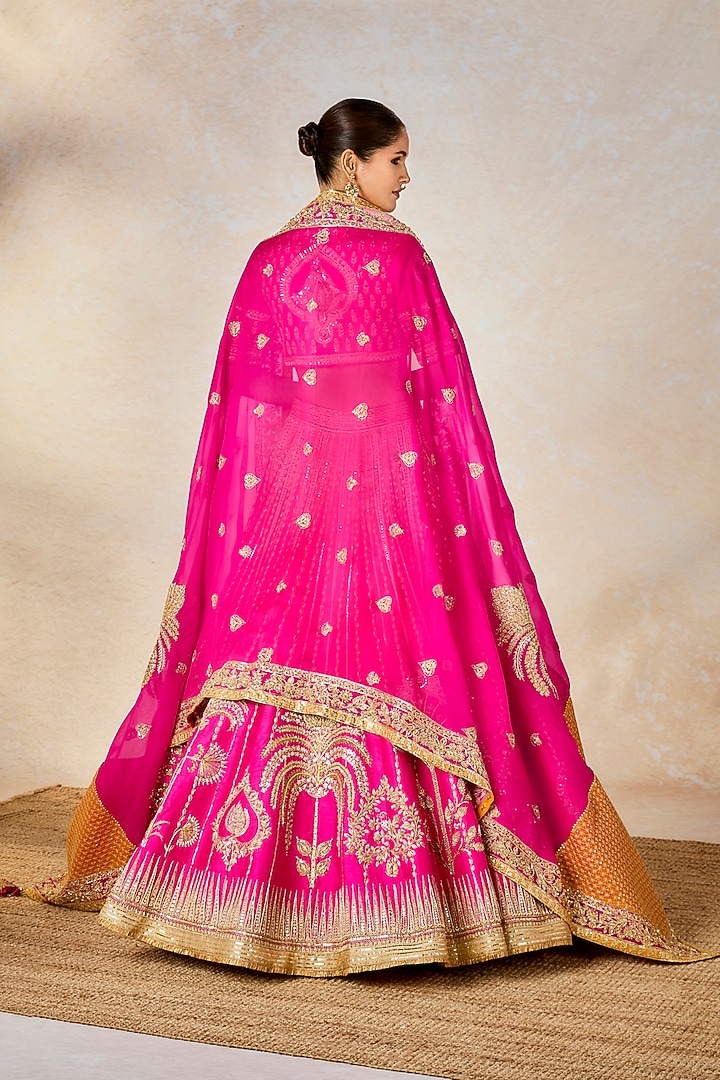 Hot Pink Heavy Raw Silk Sitara Embroidered Bridal Lehenga Set by Masaba at Pernia's Pop Up Shop