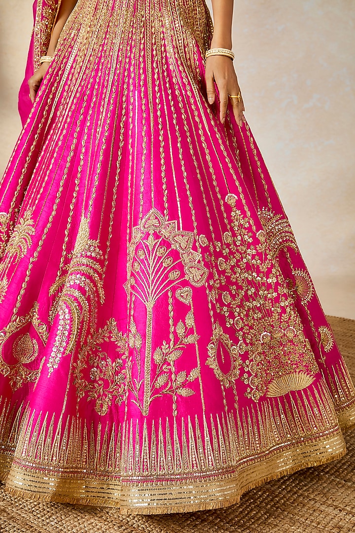 Hot Pink Heavy Raw Silk Sitara Embroidered Bridal Lehenga Set by Masaba at Pernia's Pop Up Shop