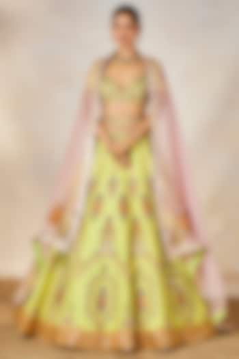 Lime Green Heavy Raw Silk Sitara Embroidered Bridal Lehenga Set by Masaba at Pernia's Pop Up Shop