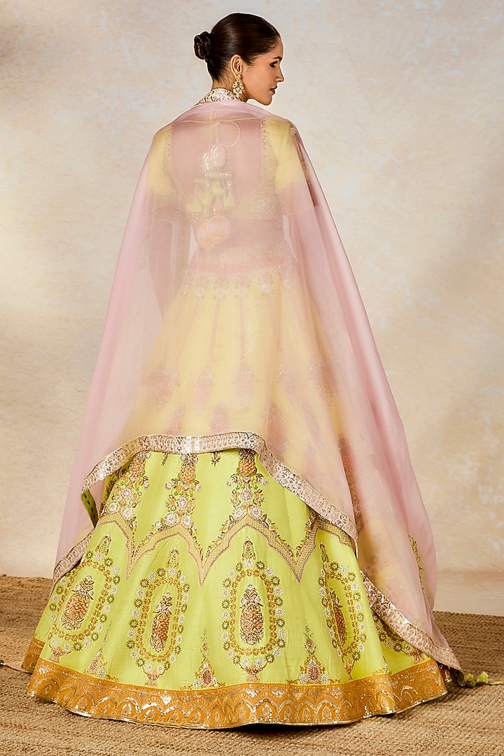 Lime Green Heavy Raw Silk Sitara Embroidered Bridal Lehenga Set by Masaba at Pernia's Pop Up Shop