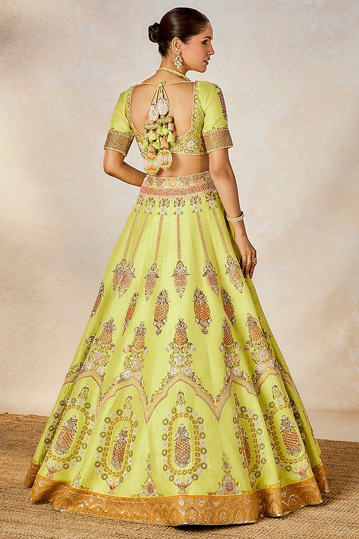 Lime Green Heavy Raw Silk Sitara Embroidered Bridal Lehenga Set by Masaba at Pernia's Pop Up Shop