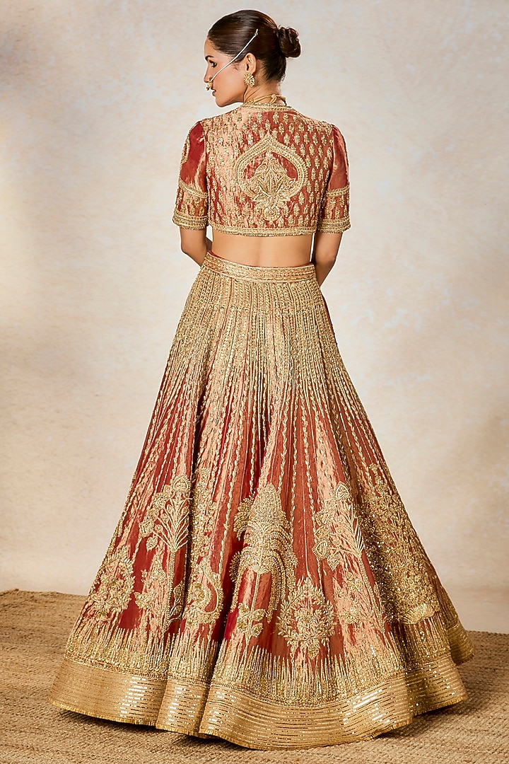Rust Heavy Raw Silk & Tissue Motif Work Bridal Lehenga Set by Masaba at Pernia's Pop Up Shop