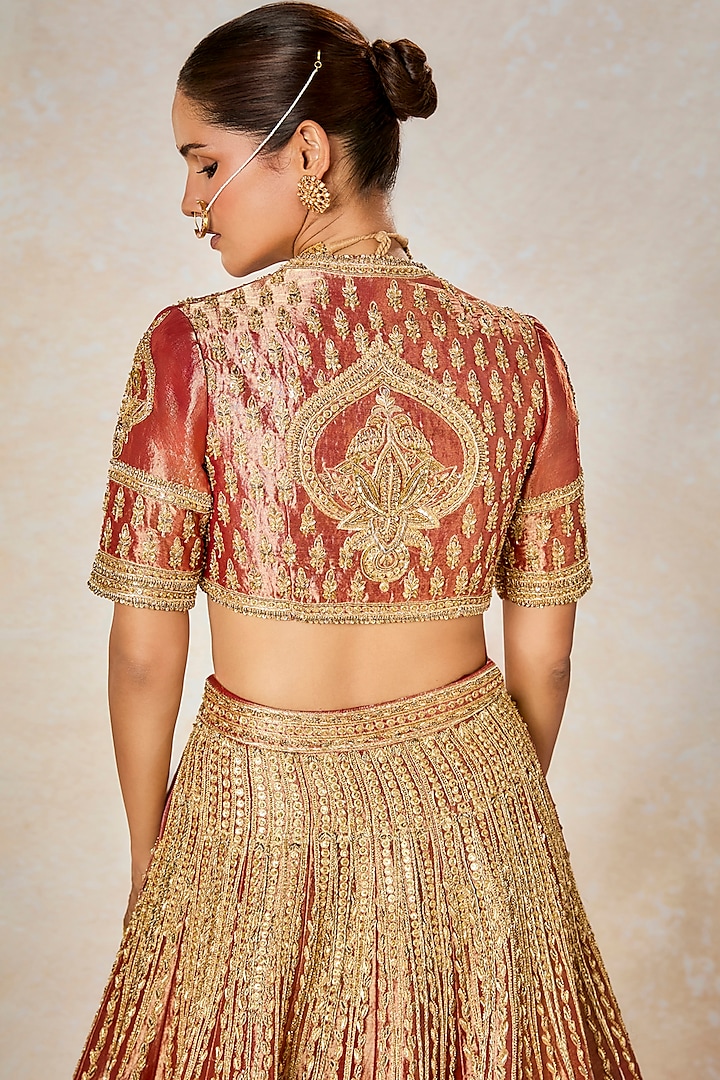 Rust Heavy Raw Silk & Tissue Motif Work Bridal Lehenga Set by Masaba at Pernia's Pop Up Shop