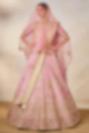 Onion Pink Heavy Raw Silk Zardosi Embroidered Bridal Lehenga Set by Masaba at Pernia's Pop Up Shop