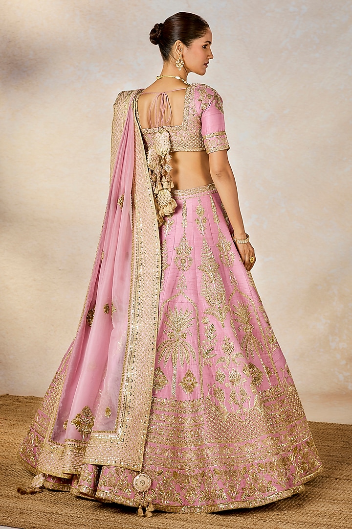 Onion Pink Heavy Raw Silk Zardosi Embroidered Bridal Lehenga Set by Masaba at Pernia's Pop Up Shop