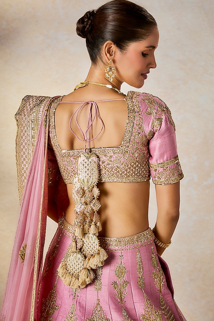 Onion Pink Heavy Raw Silk Zardosi Embroidered Bridal Lehenga Set by Masaba at Pernia's Pop Up Shop