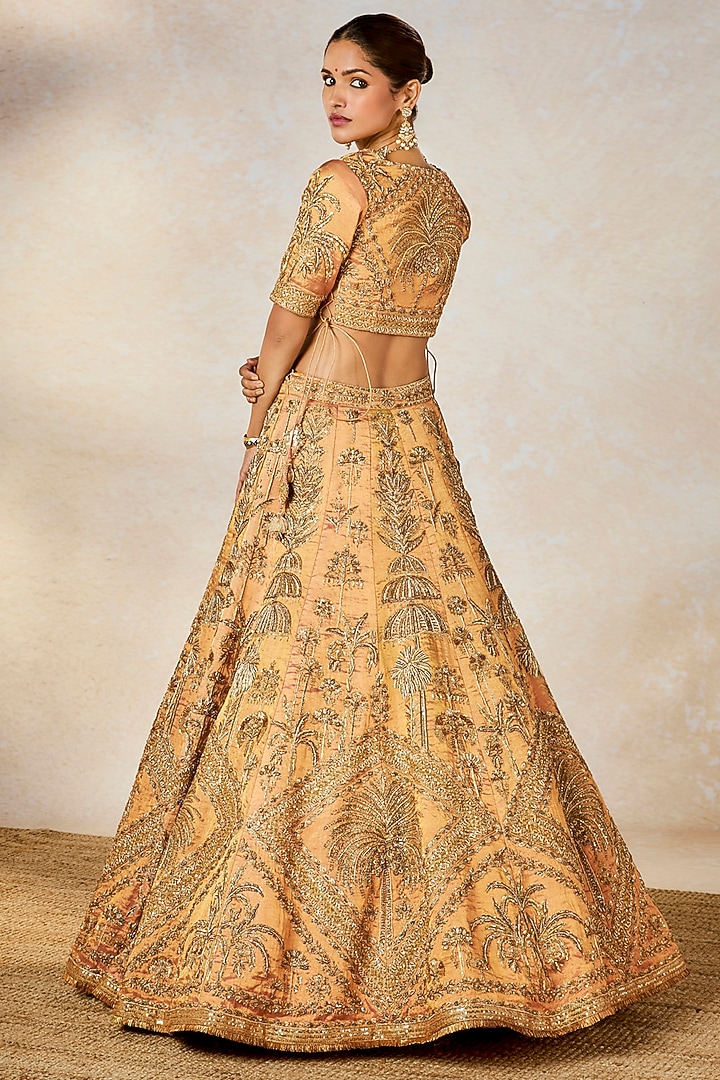 Peach Heavy Raw Silk & Tissue Motif Work Bridal Lehenga Set by Masaba at Pernia's Pop Up Shop