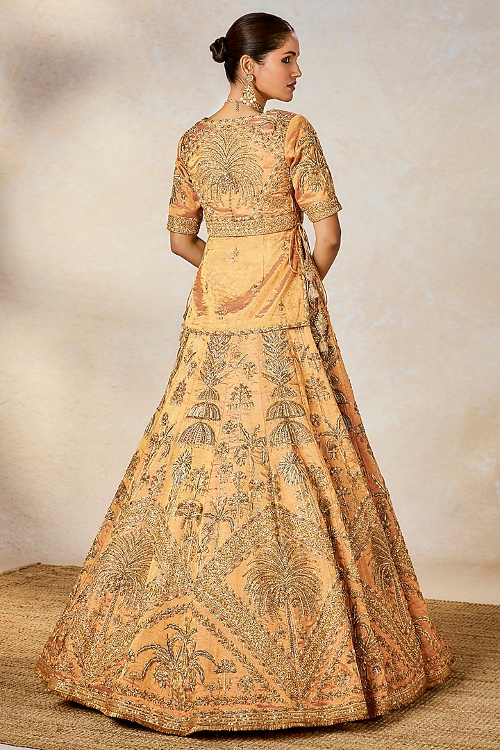 Peach Heavy Raw Silk & Tissue Motif Work Bridal Lehenga Set by Masaba at Pernia's Pop Up Shop