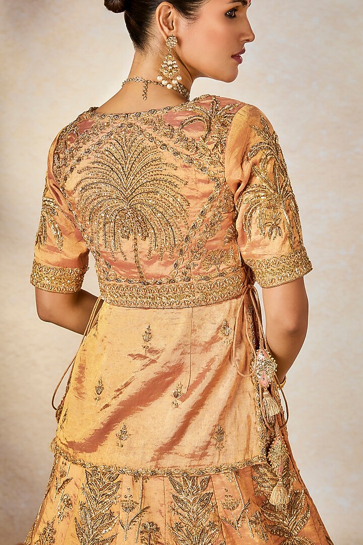 Peach Heavy Raw Silk & Tissue Motif Work Bridal Lehenga Set by Masaba at Pernia's Pop Up Shop