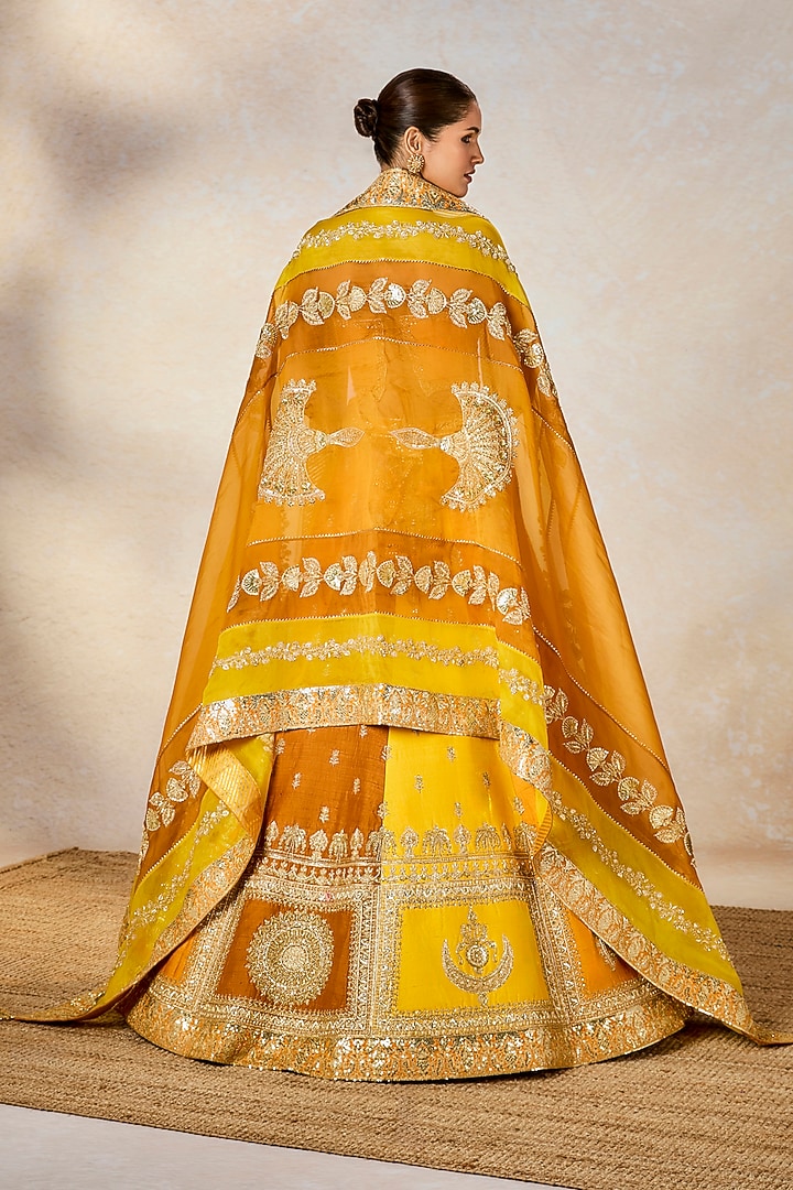 Ochre Yellow Heavy Raw Silk Motif Work Bridal Lehenga Set by Masaba at Pernia's Pop Up Shop