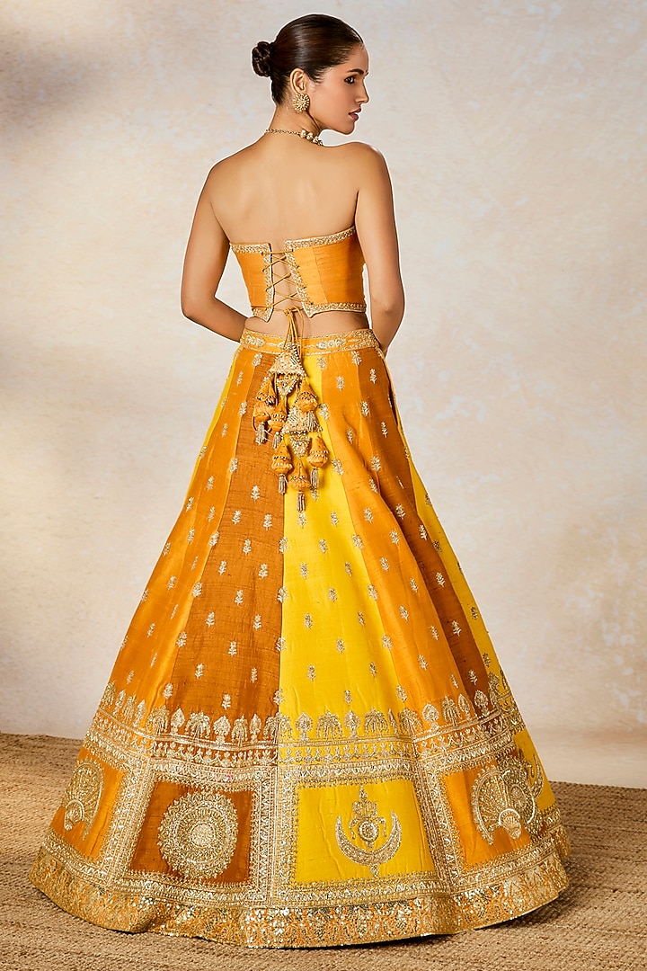Ochre Yellow Heavy Raw Silk Motif Work Bridal Lehenga Set by Masaba at Pernia's Pop Up Shop